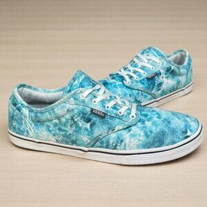VANS Blue Aqua White Tye Dye Splash Sneakers Surfer Skater Shoes Women’s Size 10